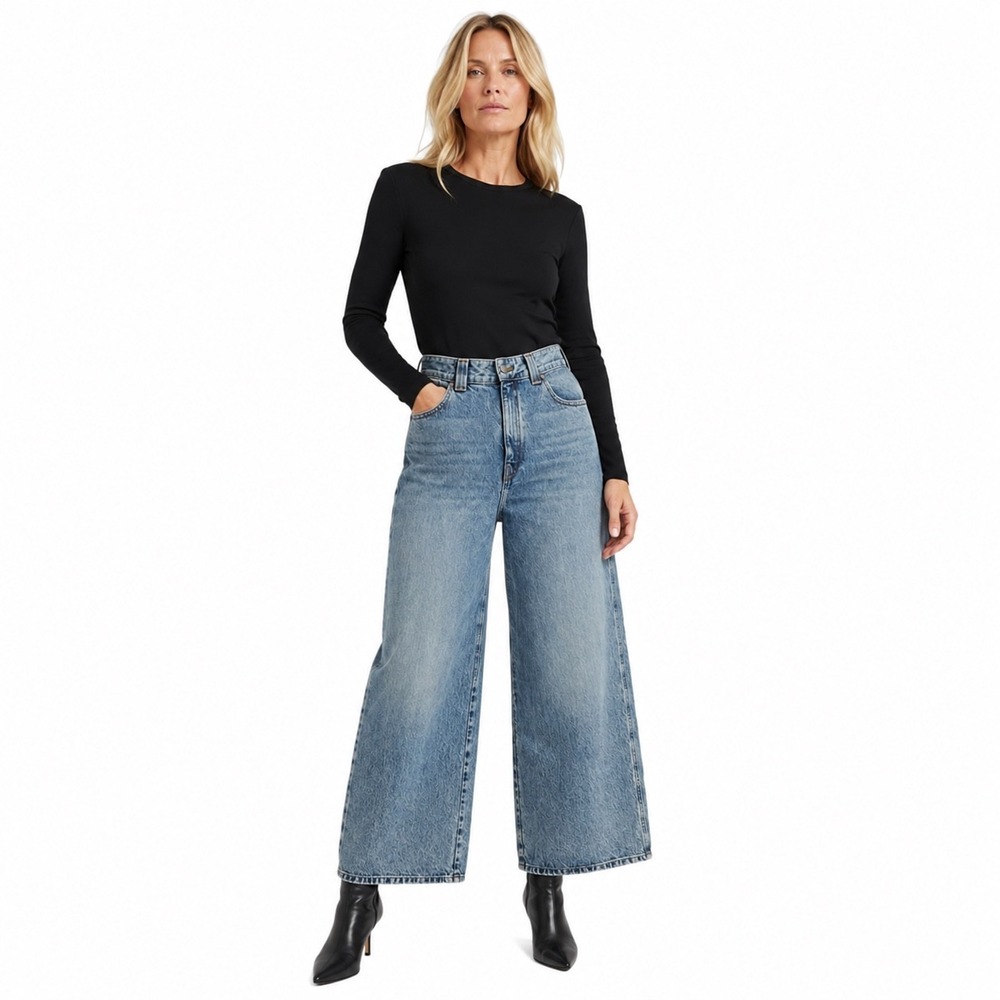 Khaite Rapton Wide Leg Jeans Size 29 Light Indigo High Rise 100% Cotton Blue